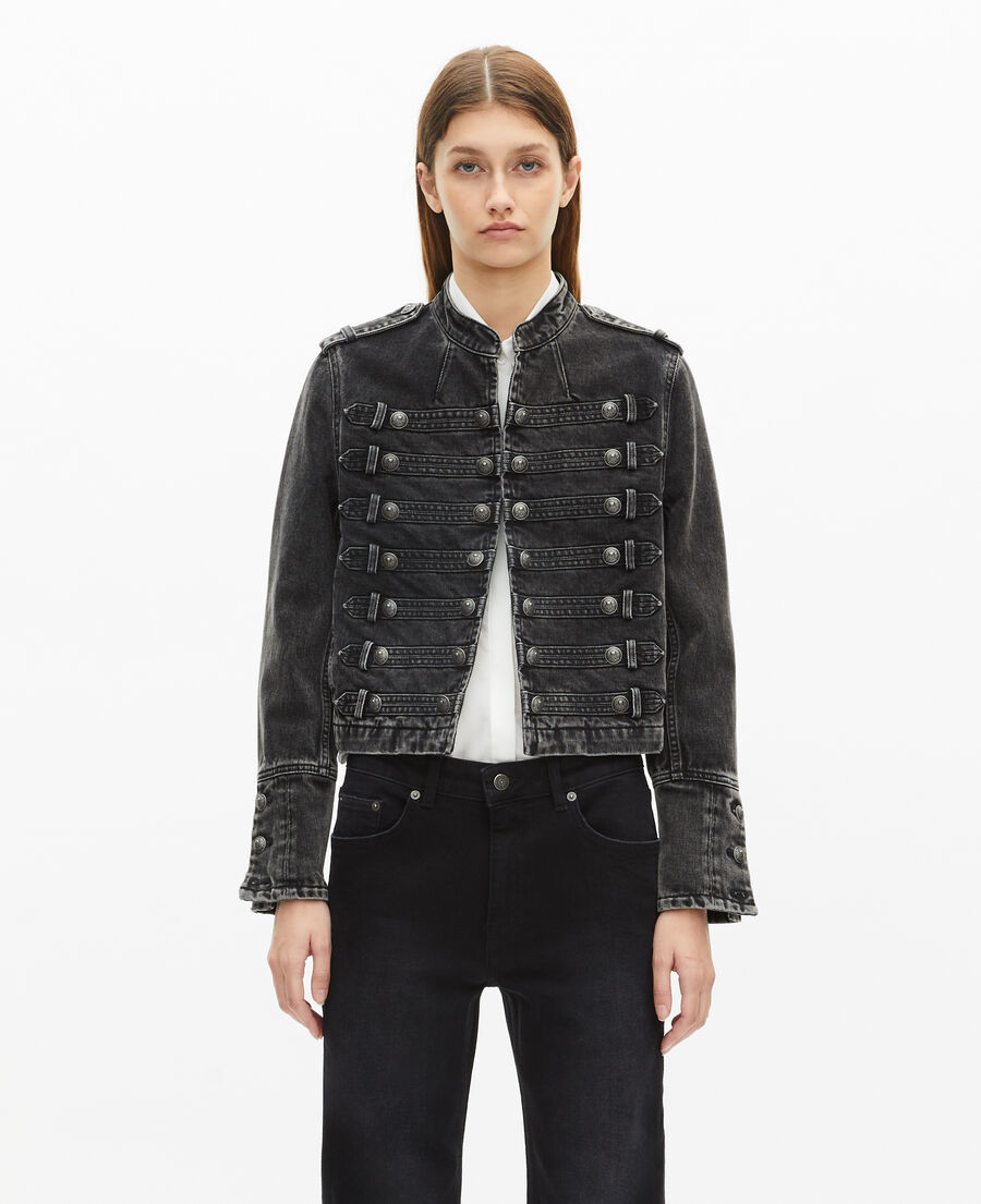 The Kooples FEMME BLACK WASHED veste style officier en denim grise