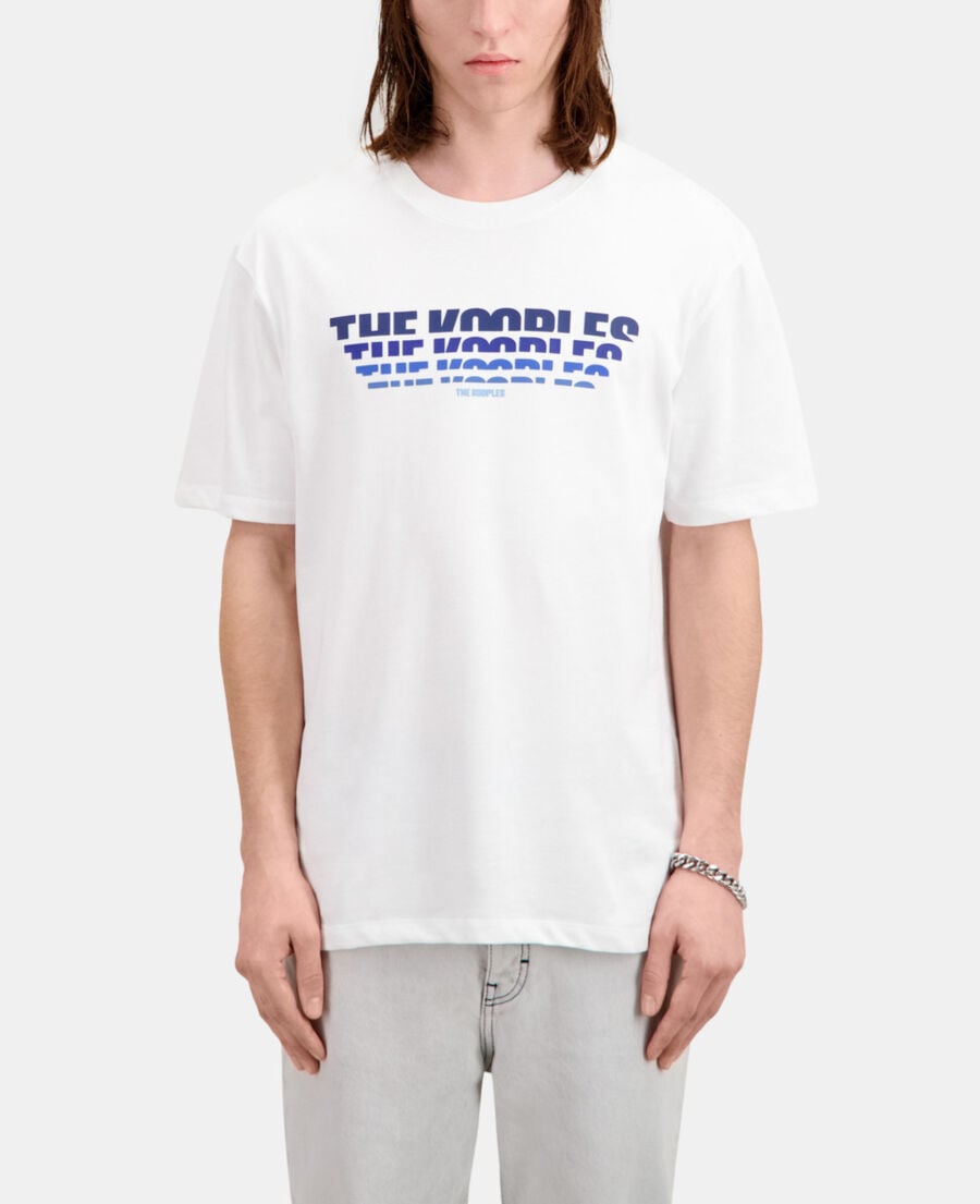 The Kooples H WHITE men's white t-shirt with color gradient logo serigraphy