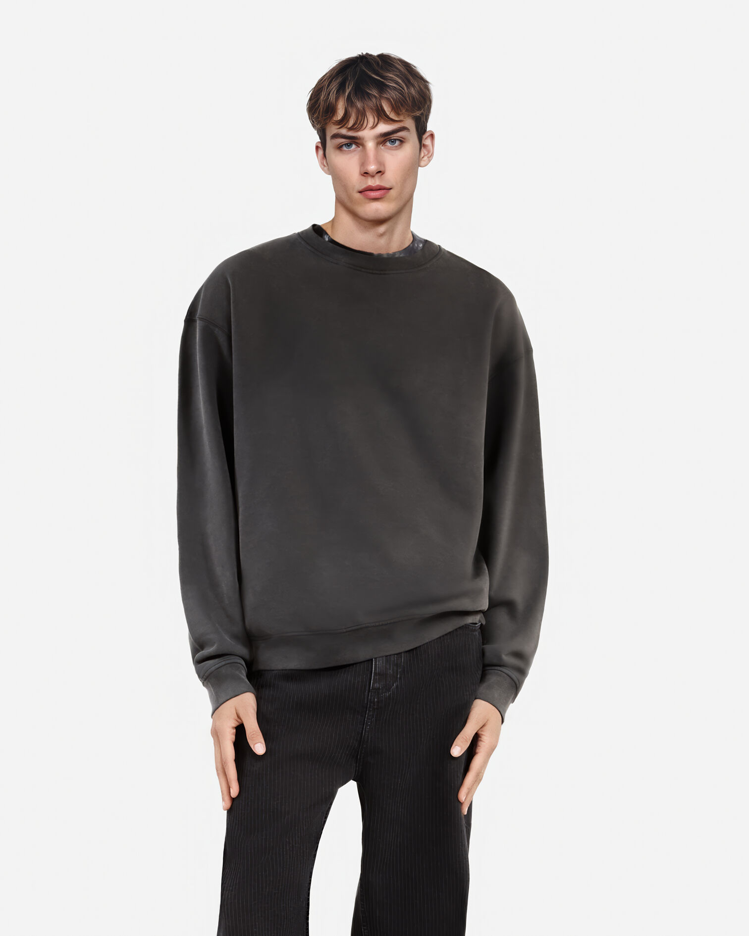 Sweatshirt à serigraphie noir, BLACK WASHED, hi-res image number null
