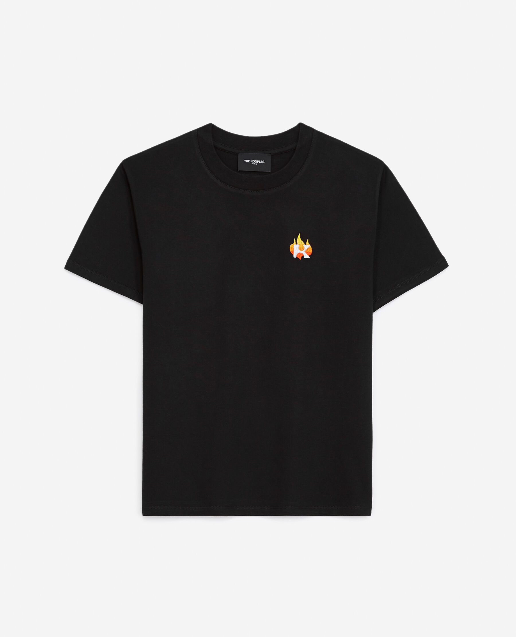 Black cotton T shirt with flame embroidery The Kooples
