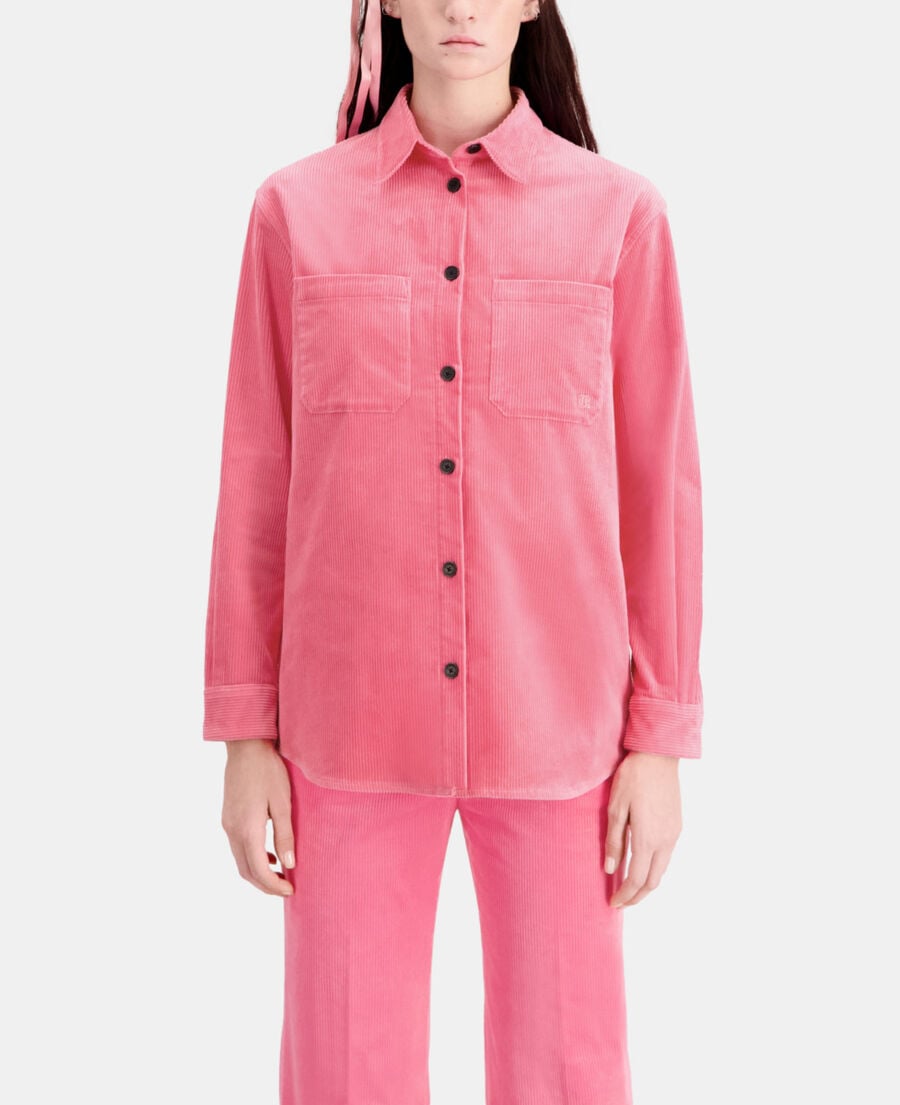 The Kooples FEMME OLD PINK surchemise rose en velours côtelé