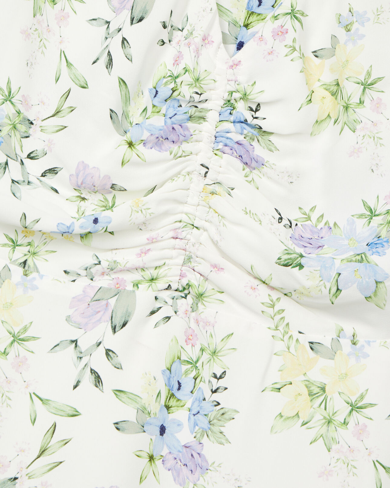 The Kooples WOMEN LIGHT BLUE/WHITE white floral short sleeve short dress with shirring