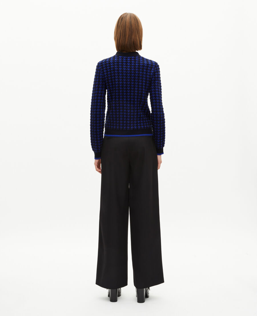 The Kooples WOMEN BLACK NAVY blue wool blend houndstooth polo neck sweater