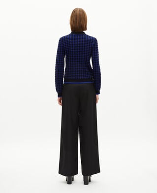 The Kooples WOMEN BLACK NAVY blue wool blend houndstooth polo neck sweater