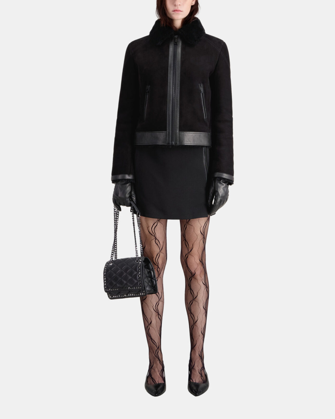 The Kooples WOMEN BLACK black shearling bomber jacket