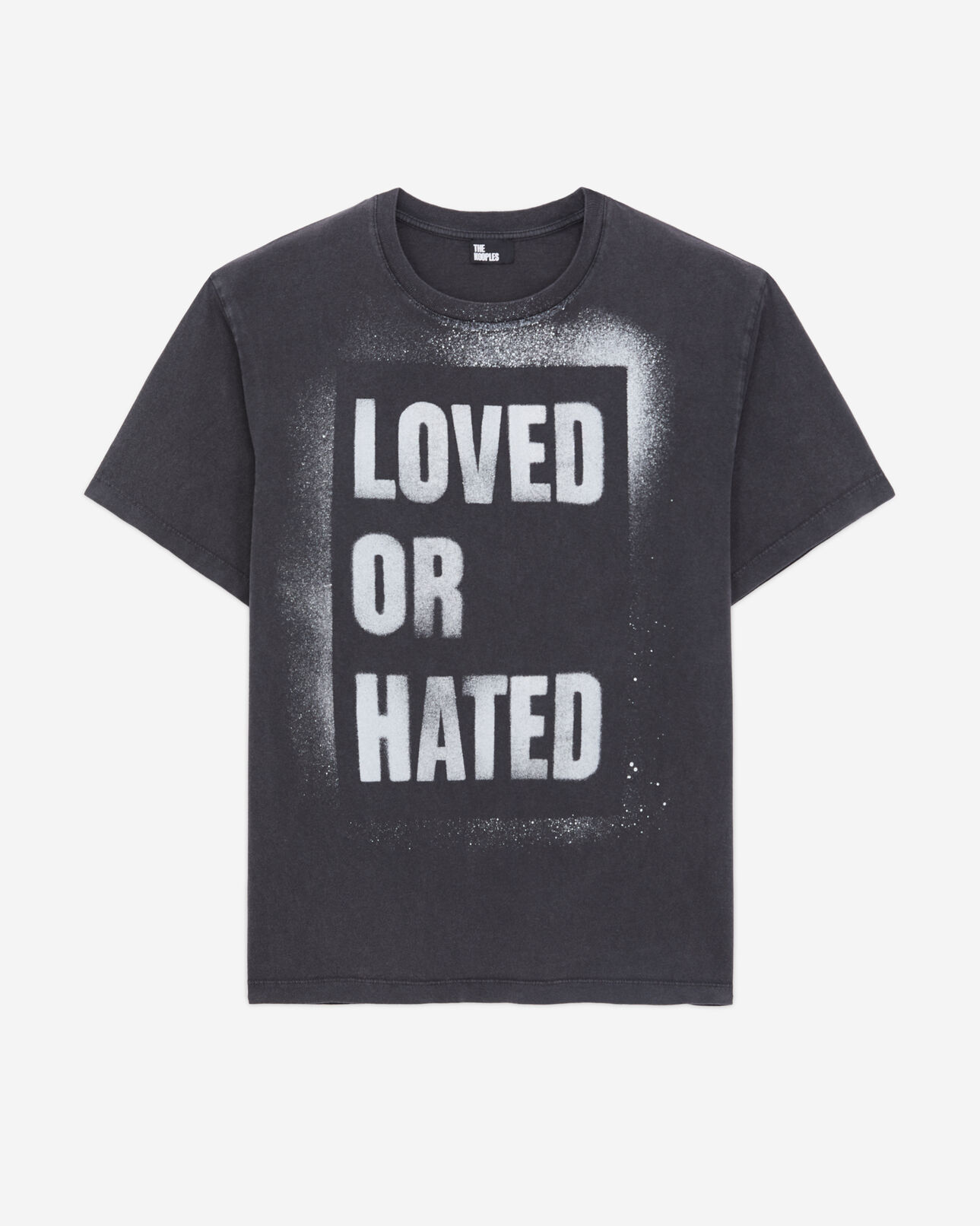 The Kooples F BLACK WASHED women's black t-shirt with loved or hated serigraphy