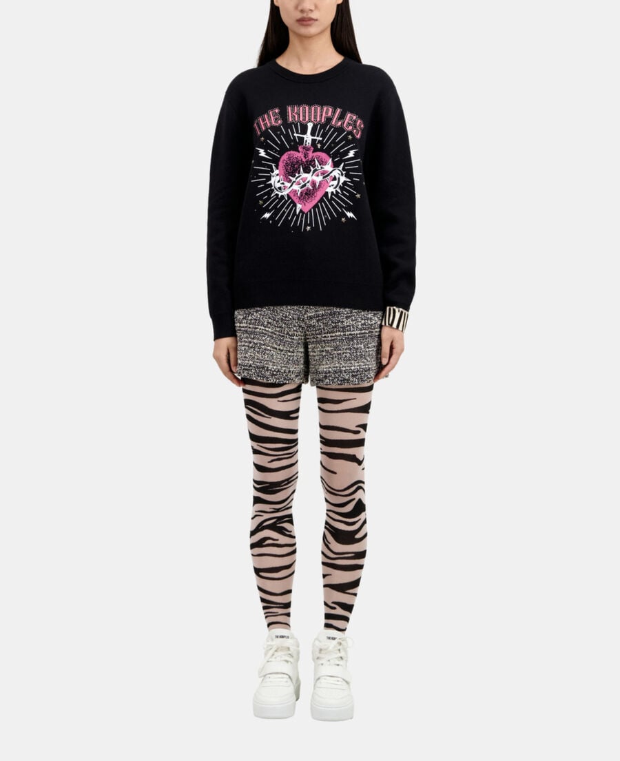 The Kooples F BLACK WHITE dagger through heart black jumper with stars