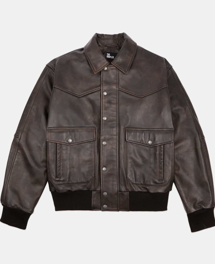 The Kooples MEN DARK BROWN brown leather jacket