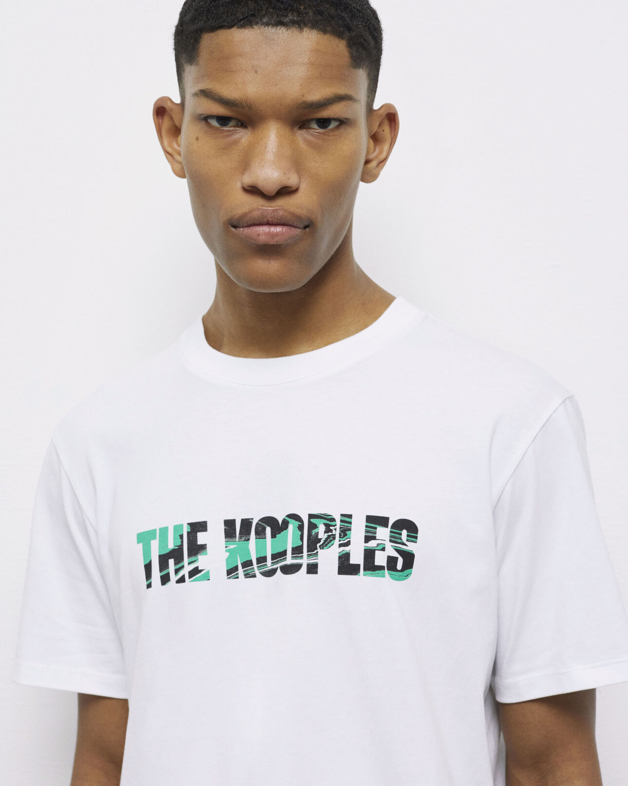 The Kooples MEN WHITE men's white t-shirt with marble screen print logo