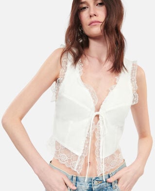 The Kooples DAMEN ECRU ecrufarbenes top ohne ärmel mit spitzen