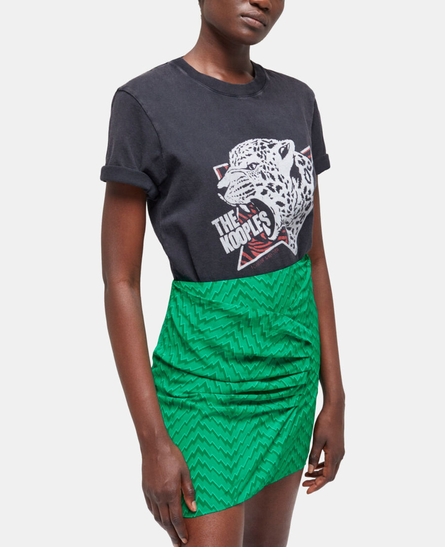 short draped green skirt