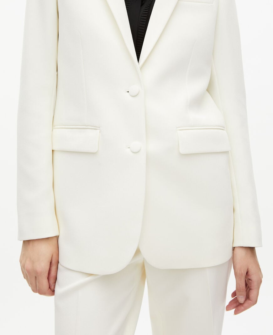 The Kooples WOMEN ECRU off-white straight-cut crepe suit jacket