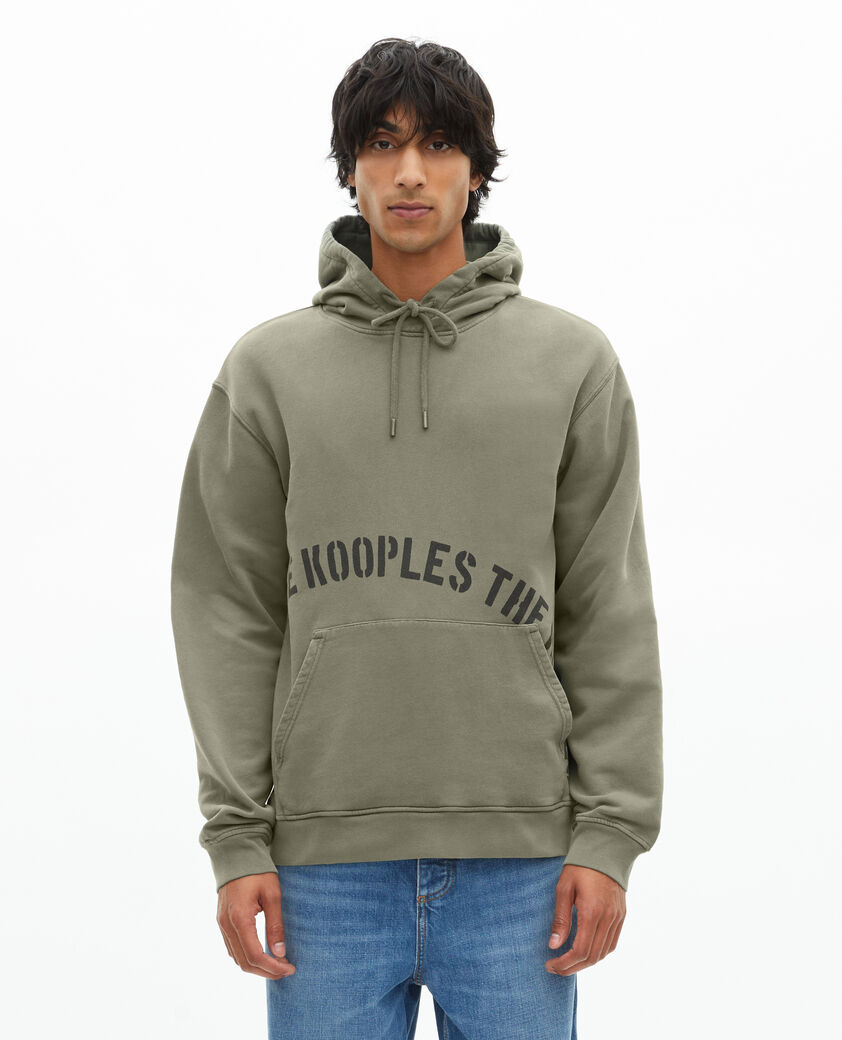 The Kooples MEN KAKI hooded sweatshirt with khaki screen print