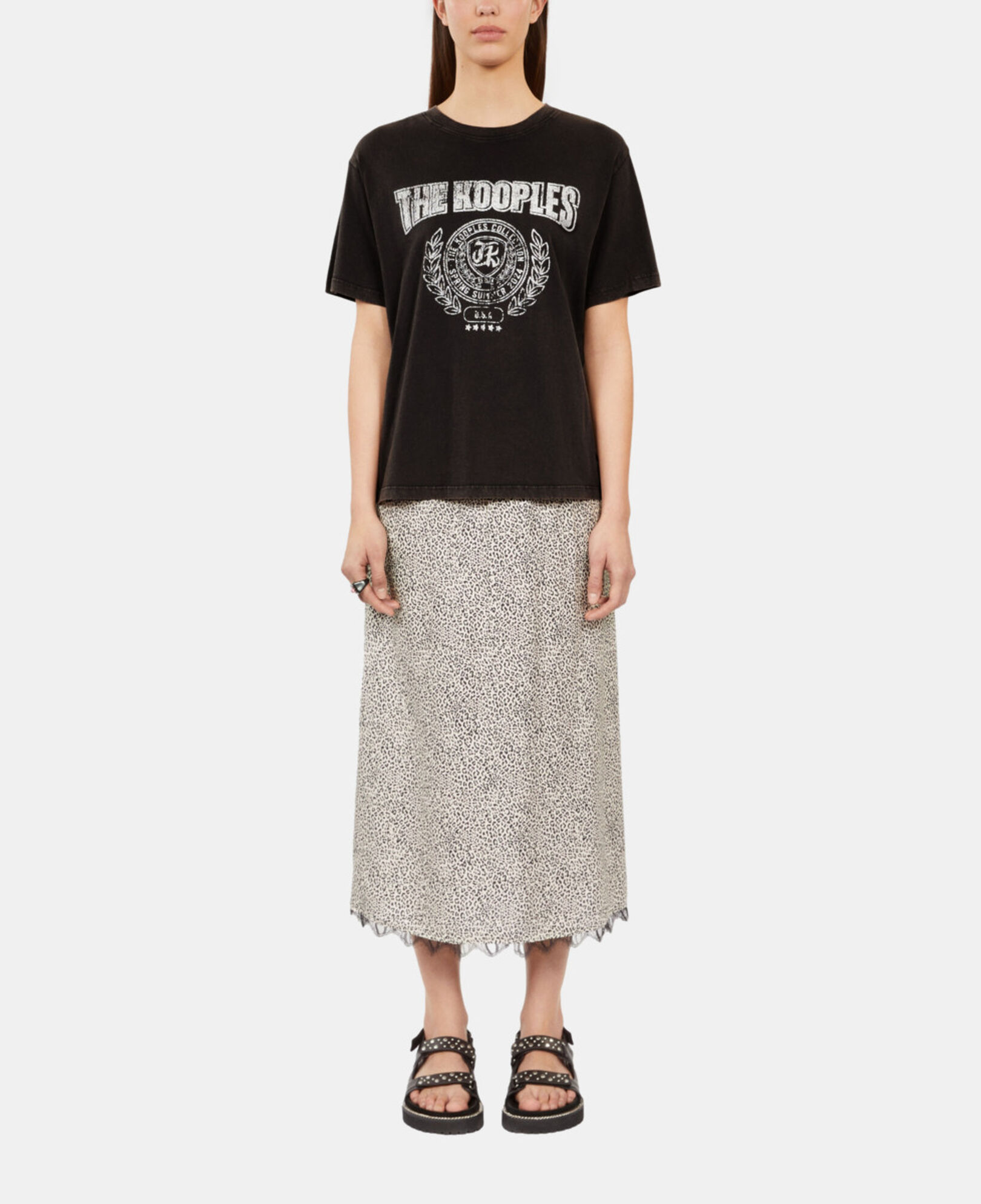 The Kooples WOMEN CARBONE carbon grey t-shirt with blazon serigraphy