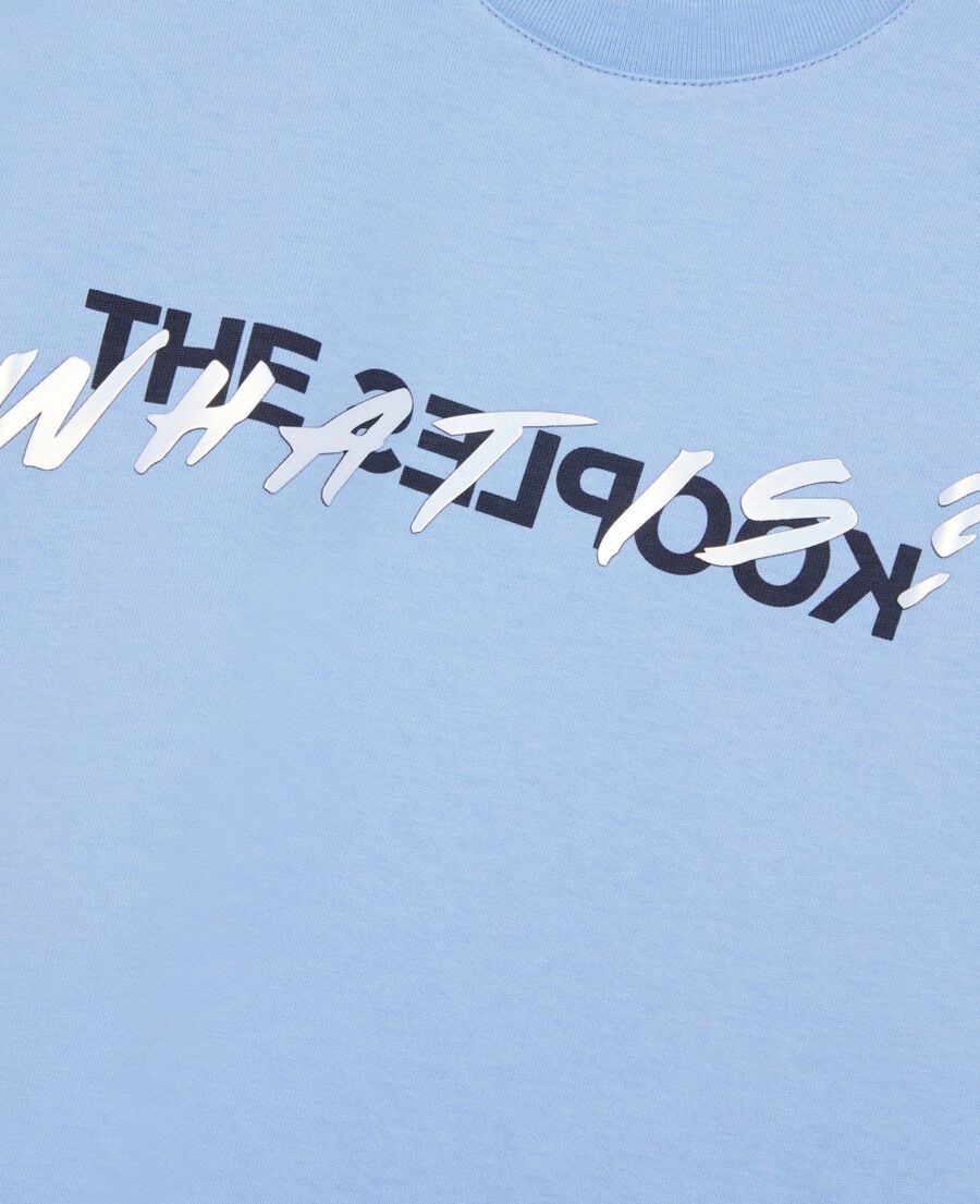 The Kooples DAMEN BLUE WHITE hellblaues t-shirt mit what is-schriftzug
