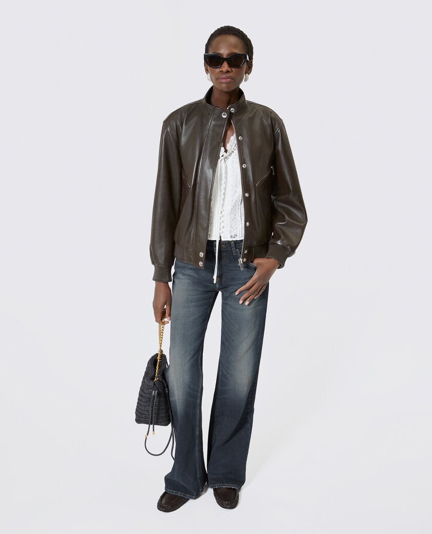The Kooples WOMEN CAFE brown leather zipped jacket