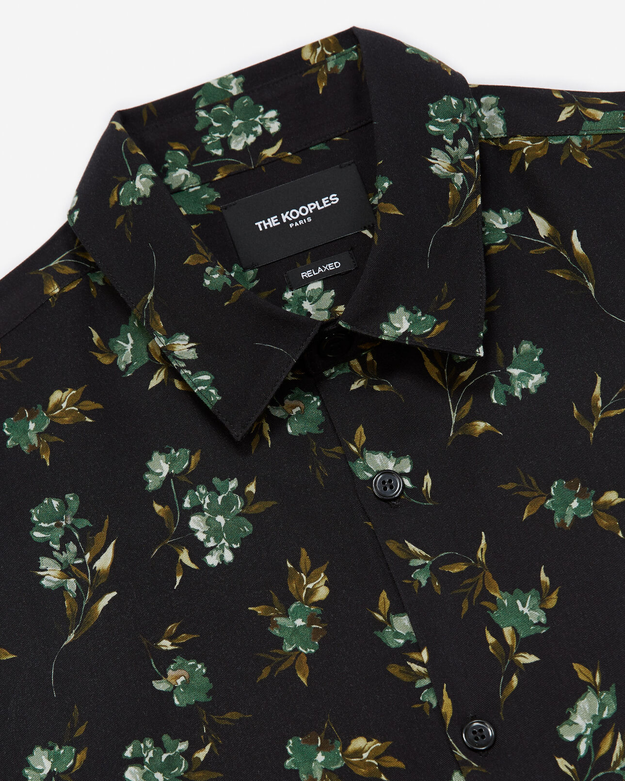 The Kooples MEN BLACK / GREEN flowing black shirt with green floral print