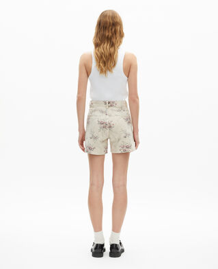 The Kooples FEMME BEIGE TAUPE short imprimé fleuri en denim beige