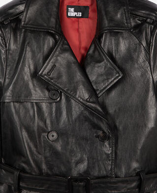 The Kooples DAMEN BLACK langer, schwarzer trenchcoat aus leder