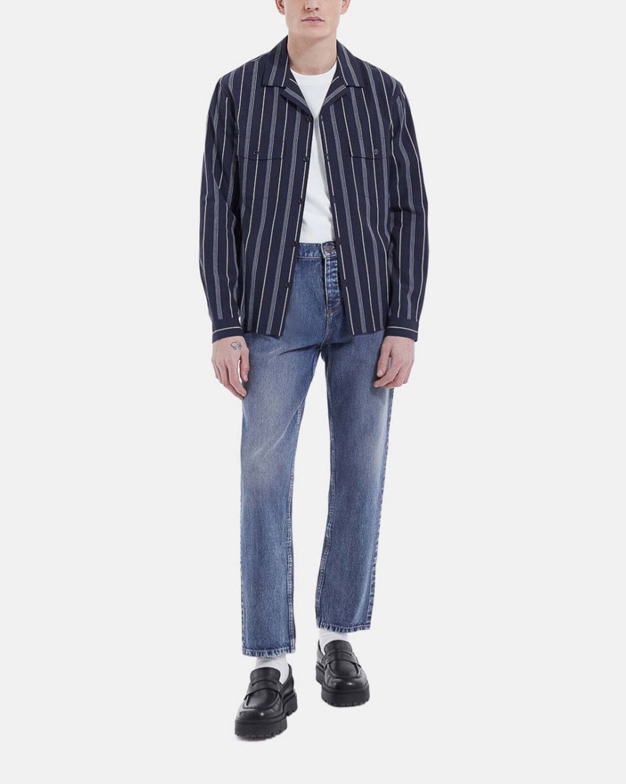 The Kooples HOMME NAVY chemise col hawaïen bleu marine rayée