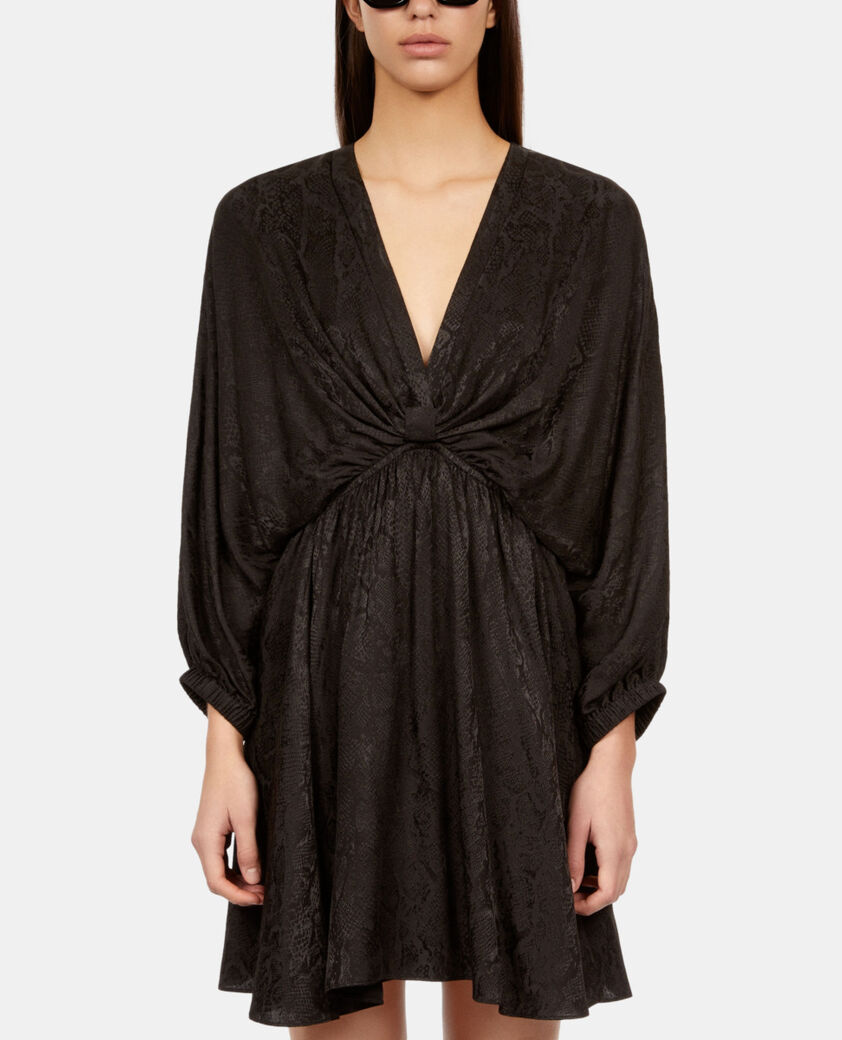 The Kooples WOMEN BLACK short black python jacquard dress with draping