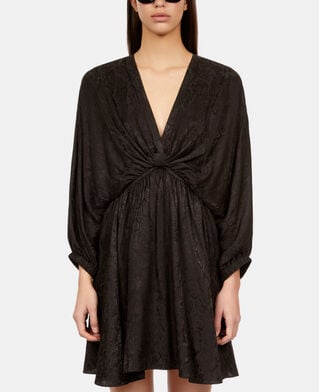 The Kooples DAMEN BLACK schwarzes kurzes jacquardkleid in pythonoptik mit drapierung
