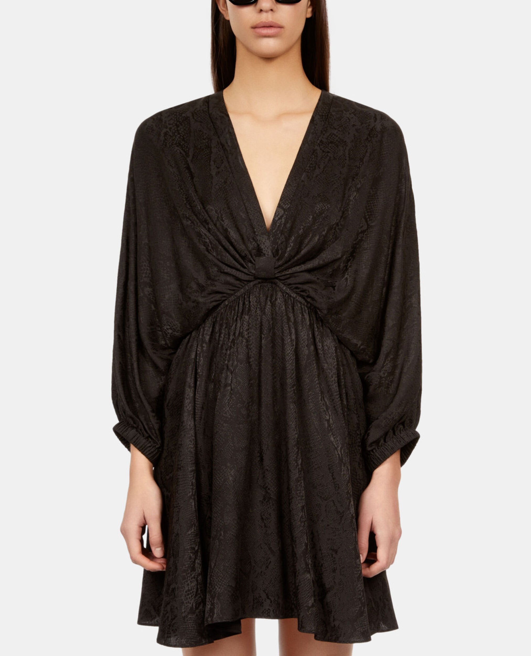 Schwarzes kurzes JacquardKleid in Pythonoptik mit Drapierung, BLACK, hi-res image number null