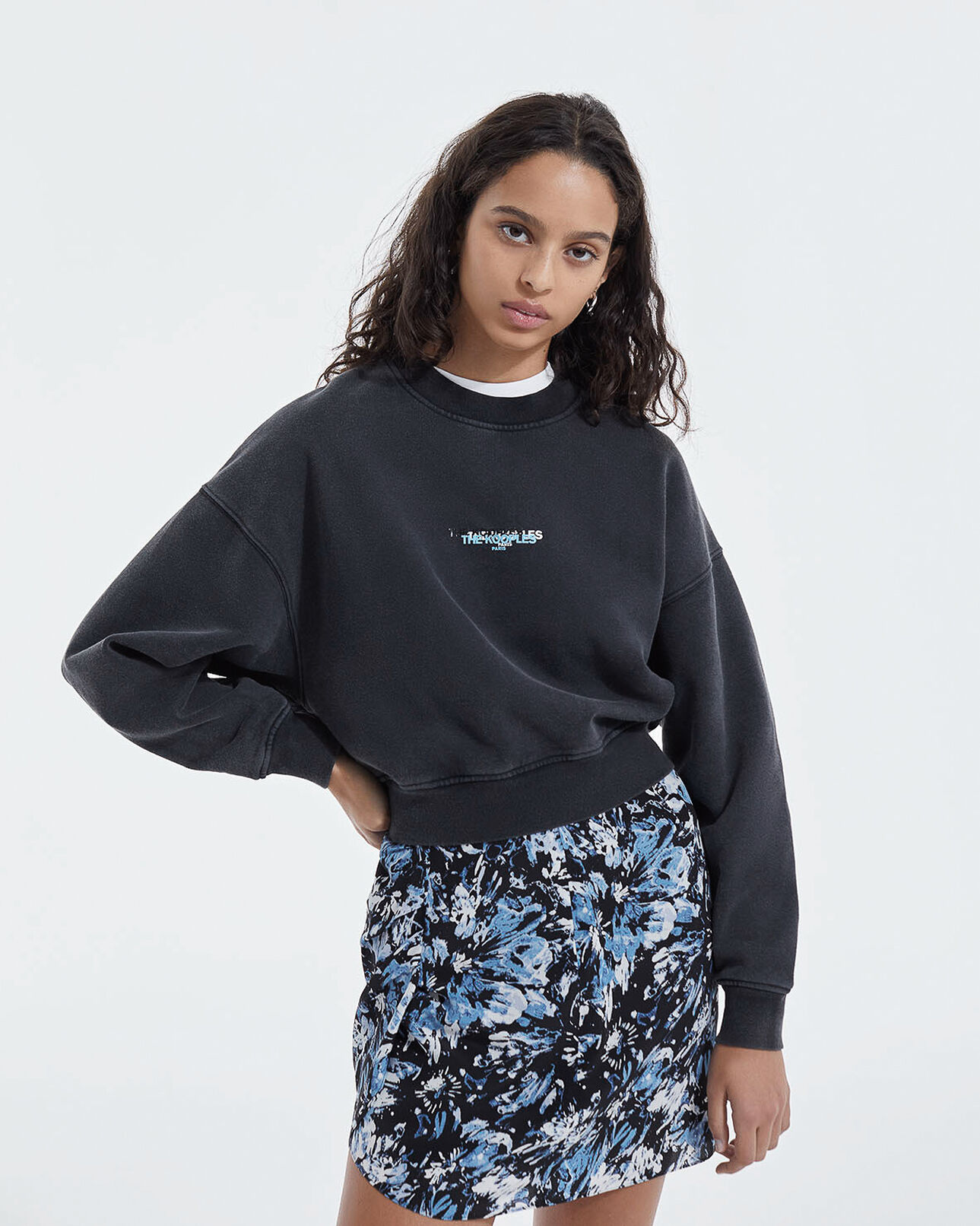 The Kooples WOMEN BLACK WASHED faded black sweatshirt with triple logo