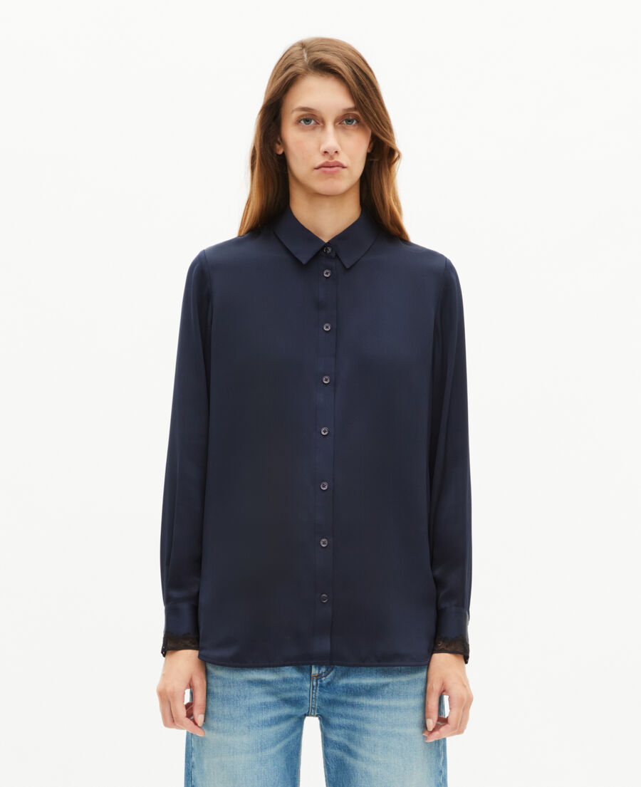 The Kooples FEMME NAVY chemise en soie marine