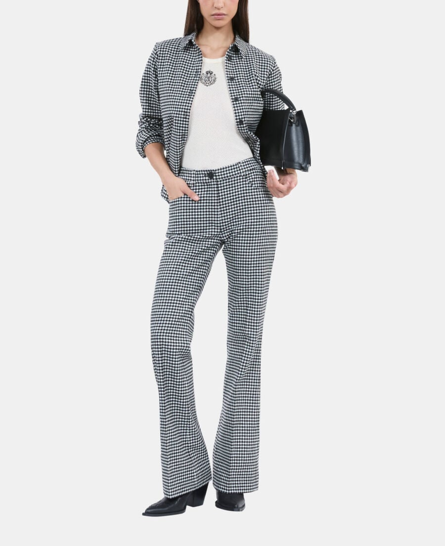 The Kooples MUJER BLACK WHITE pantalón traje acampanado cuadros vichy