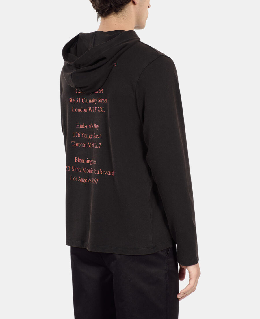 The Kooples MEN BLACK WASHED long-sleeved black hooded locations serigraphy t-shirt