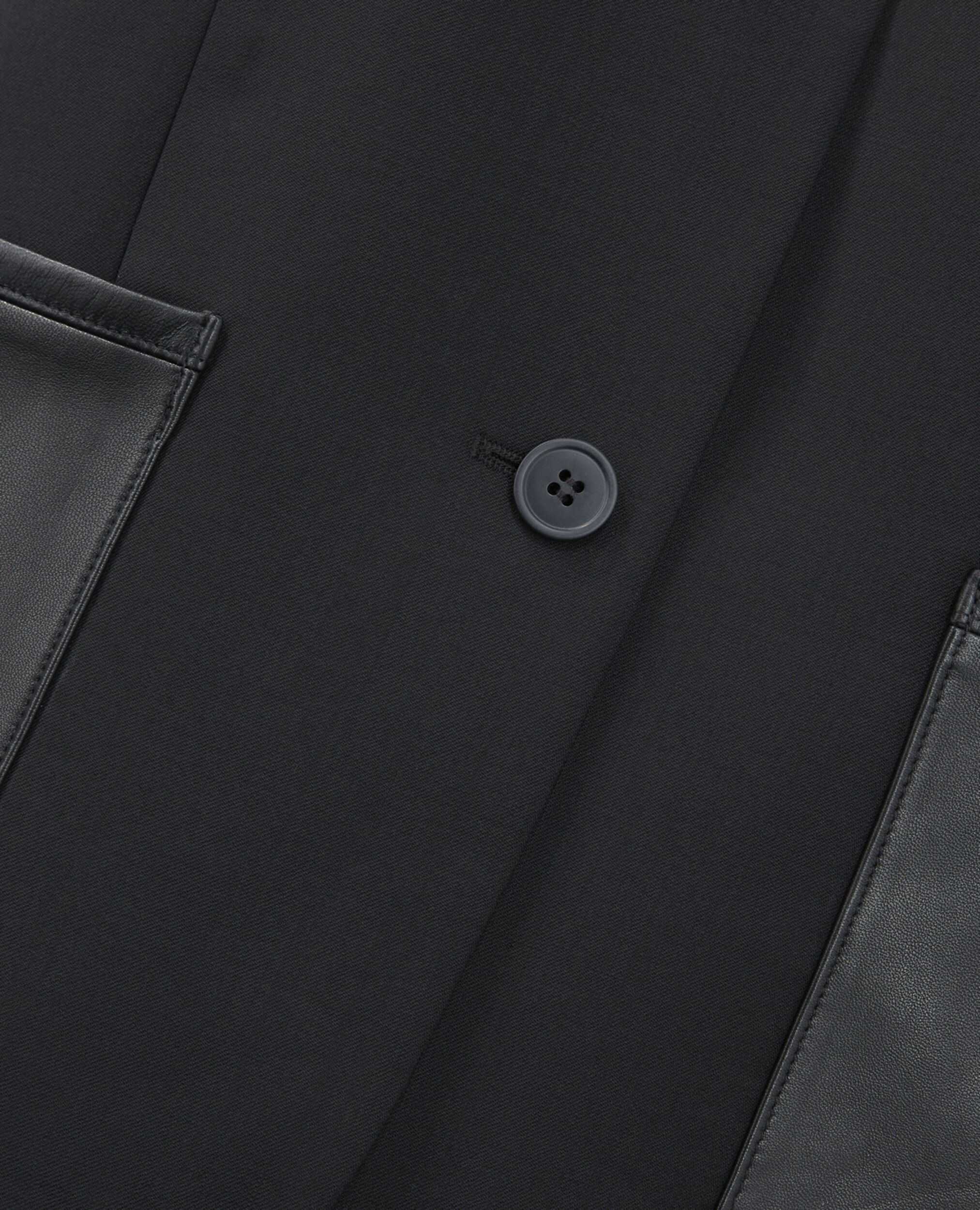 Veste laine noire ajustée poches cuir, BLACK, hi-res image number null