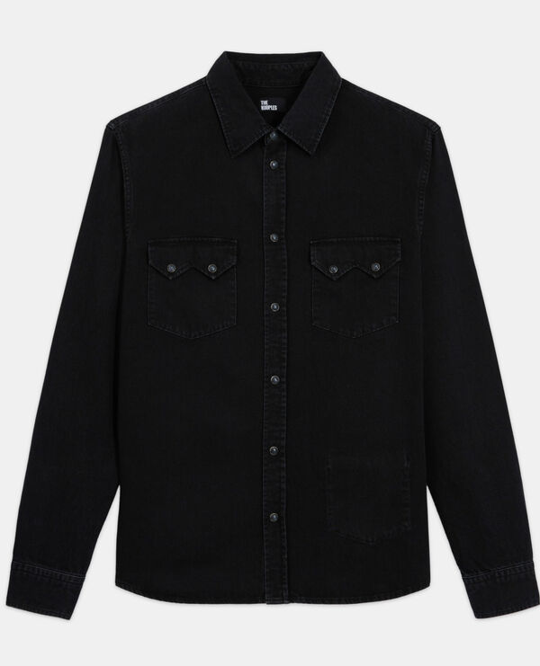 black classic collar denim shirt