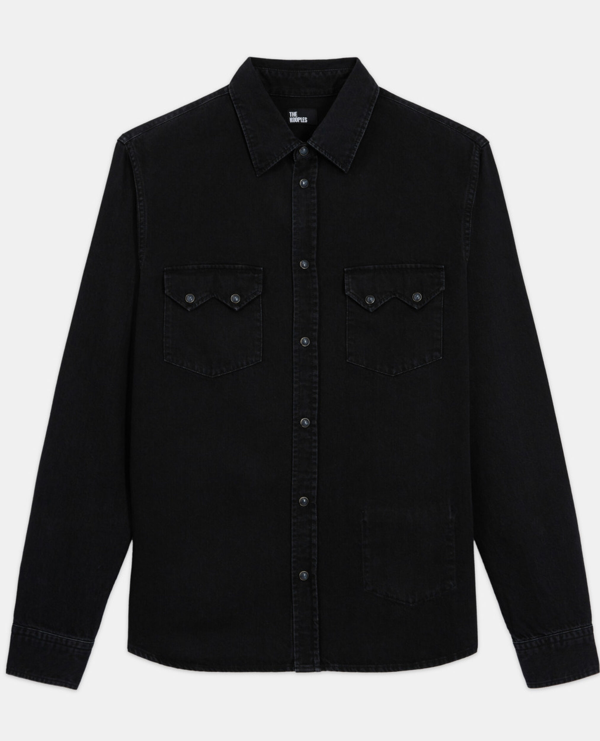 Black classic collar denim shirt, BLACK WASHED, hi-res image number null