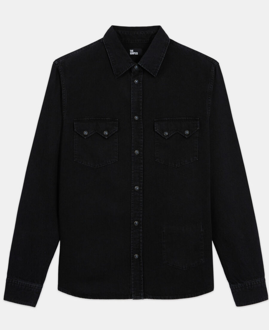 black classic collar denim shirt