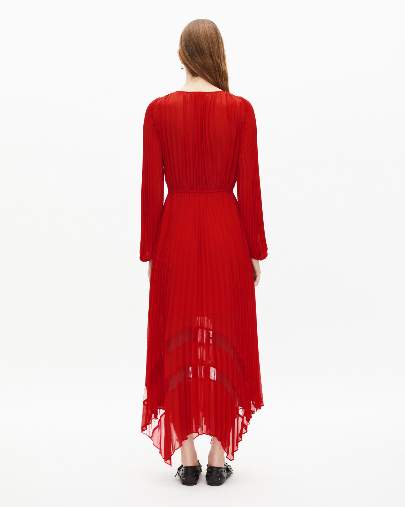 The Kooples FEMME RED robe longue plissée rouge