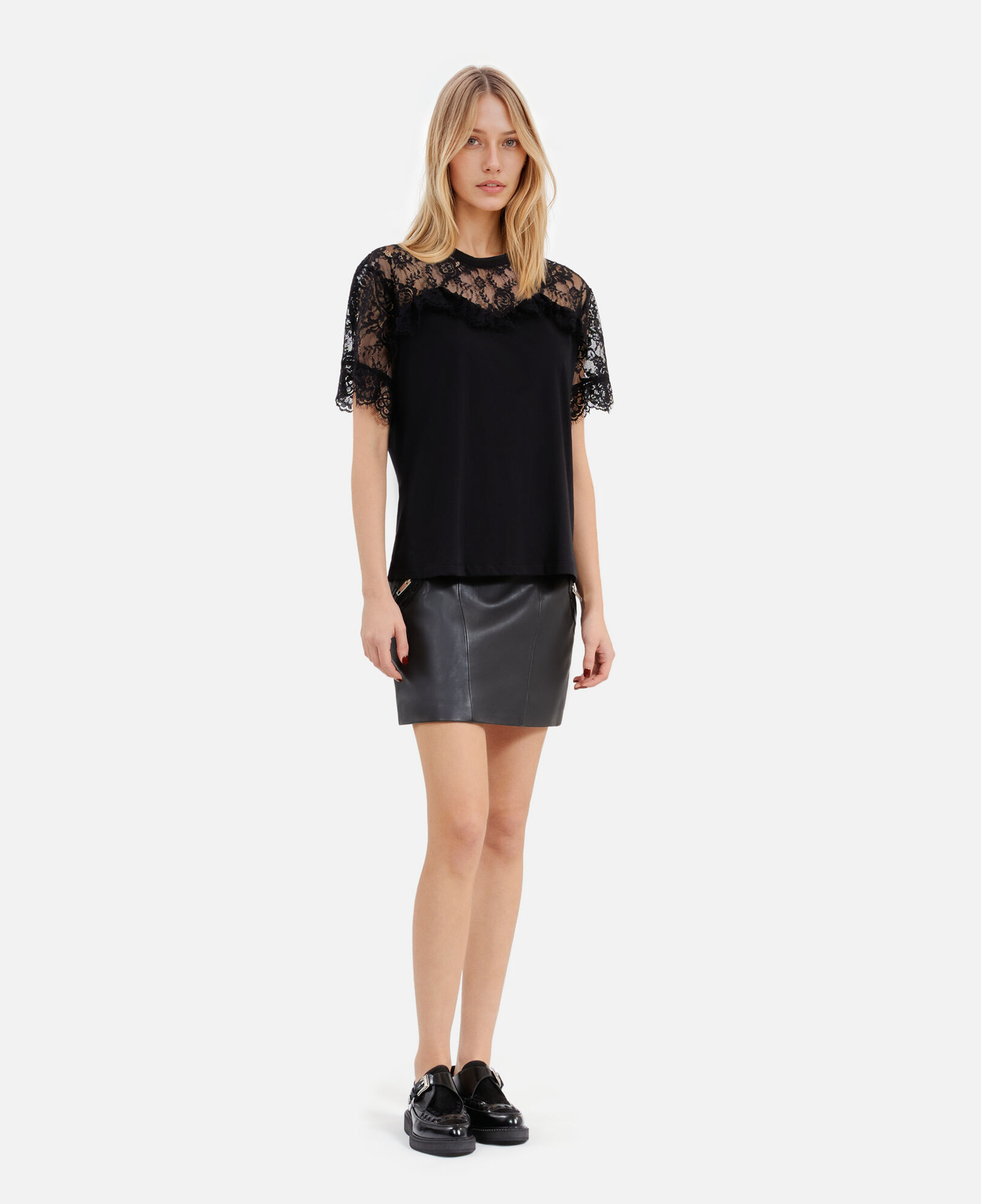 The Kooples FEMME BLACK t-shirt avec dentelle noir
