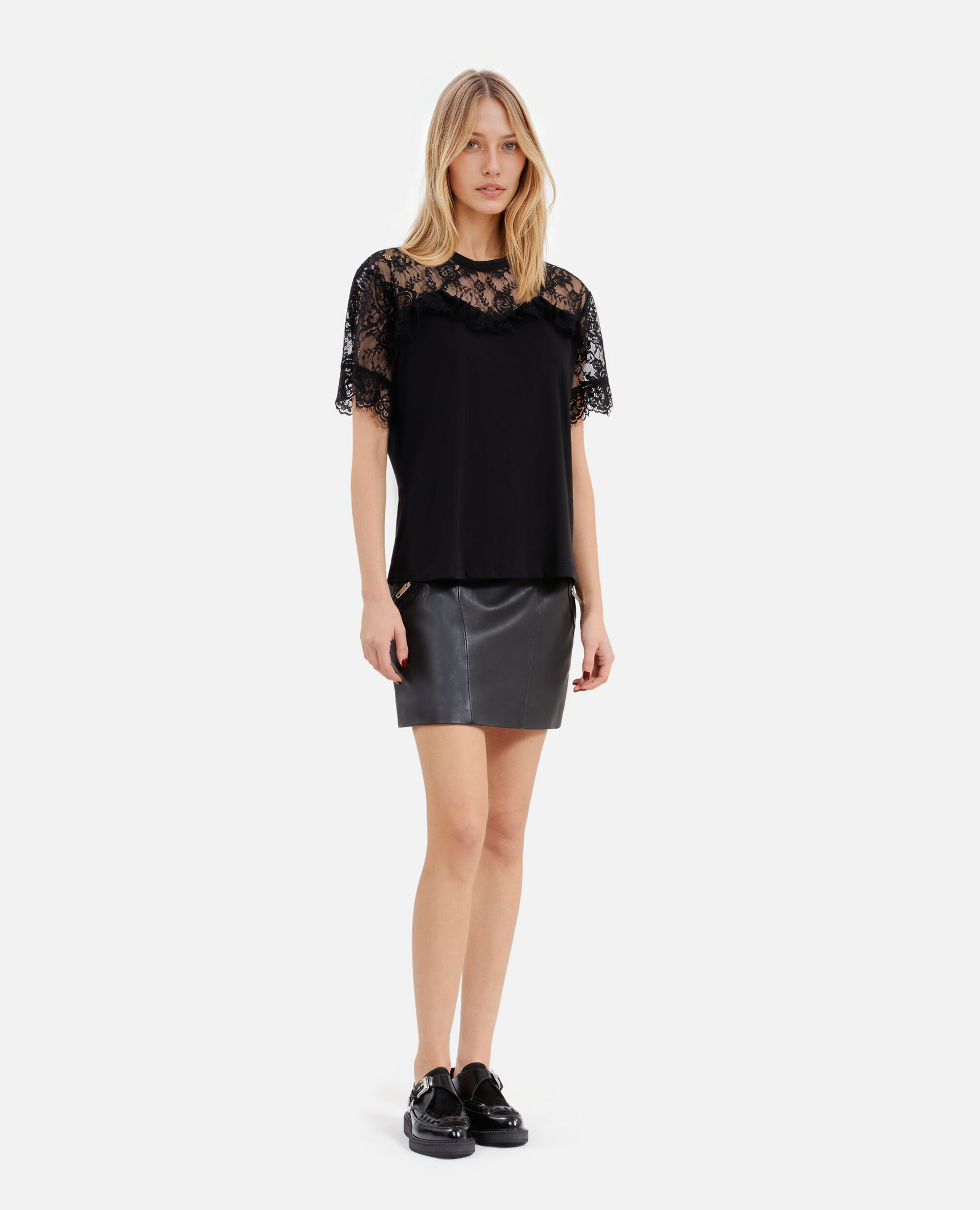 T-shirt avec dentelle noir, BLACK, hi-res image number null