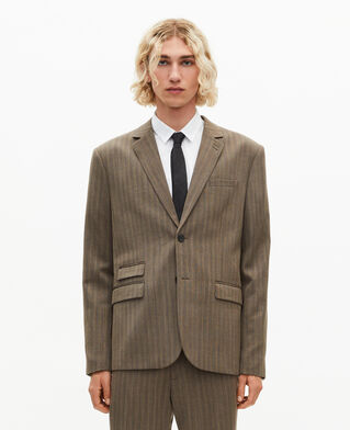 The Kooples H LIGHT BROWN brown pinstripe suit jacket