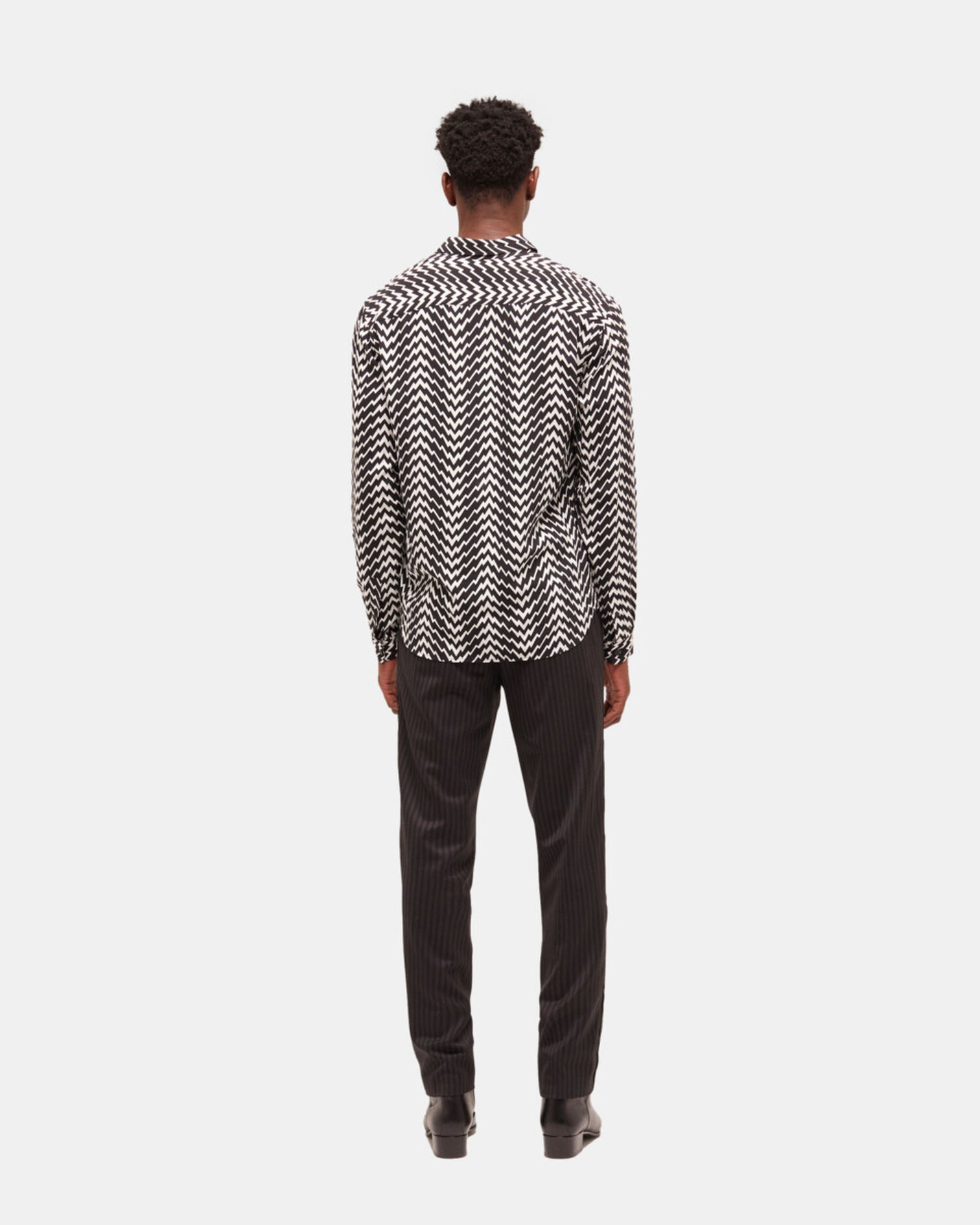 Printed classic-collar shirt, BLACK WHITE, hi-res image number null