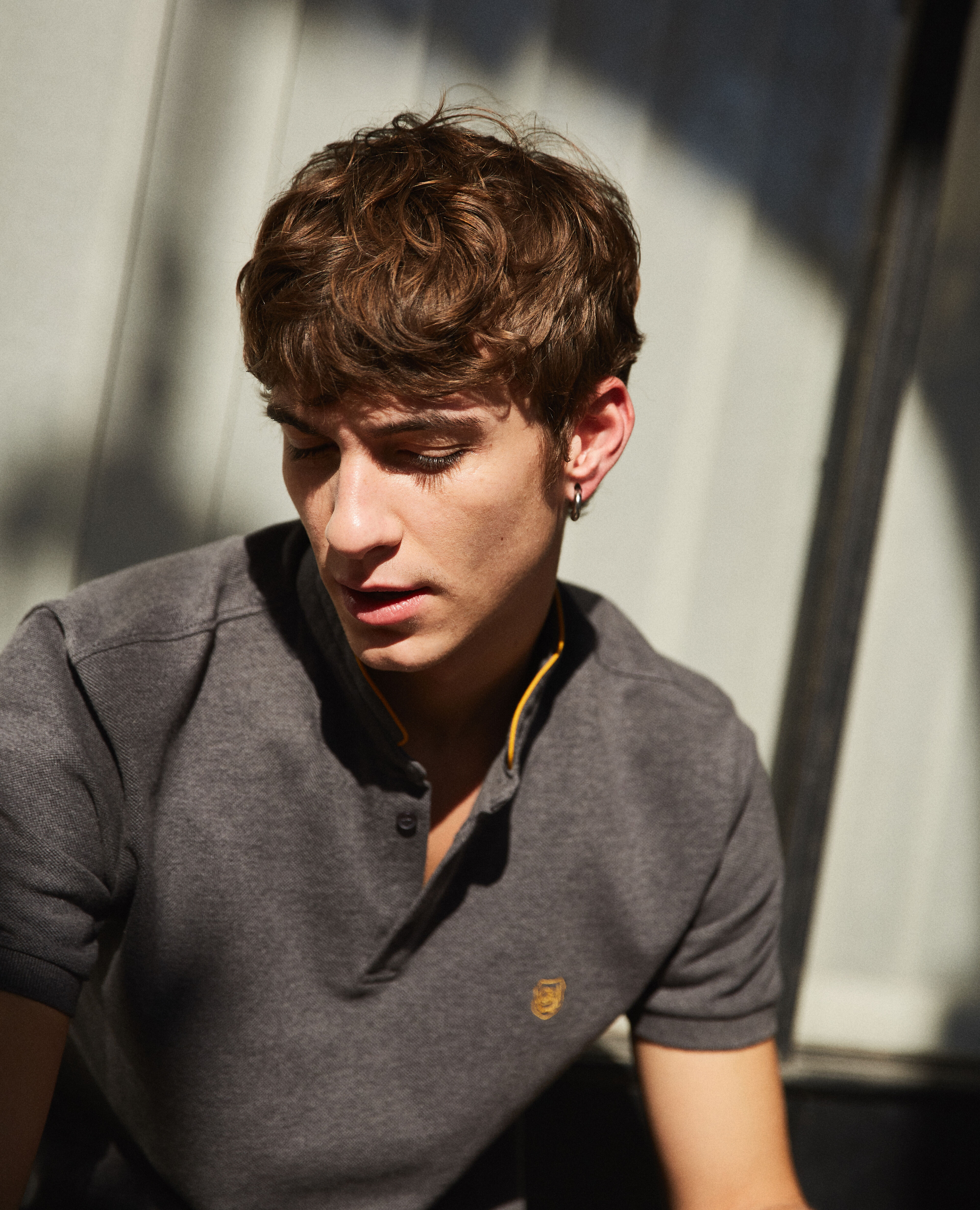 Collarless grey polo shirt with yellow embroidery The Kooples