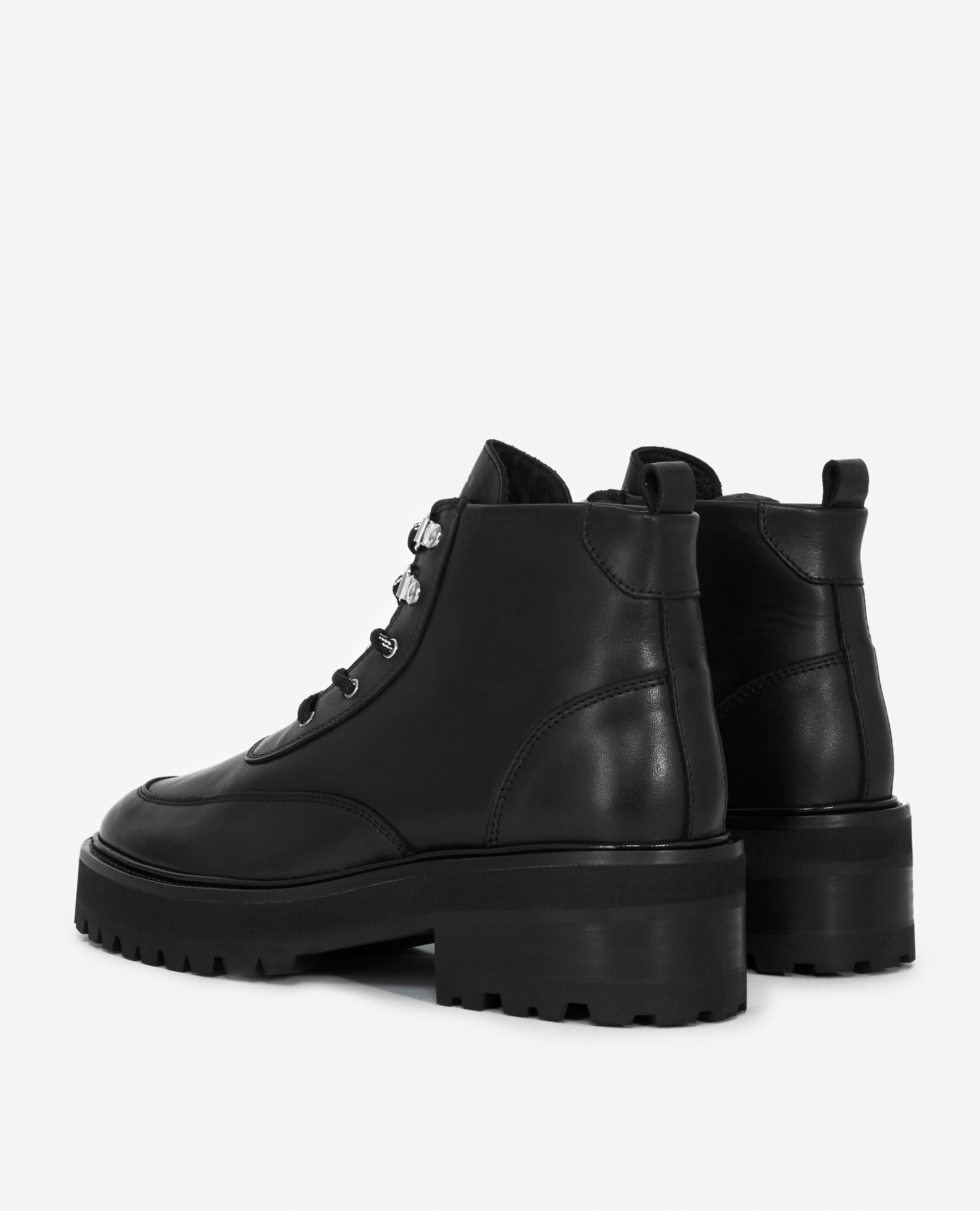 Flat black leather boots in ranger style