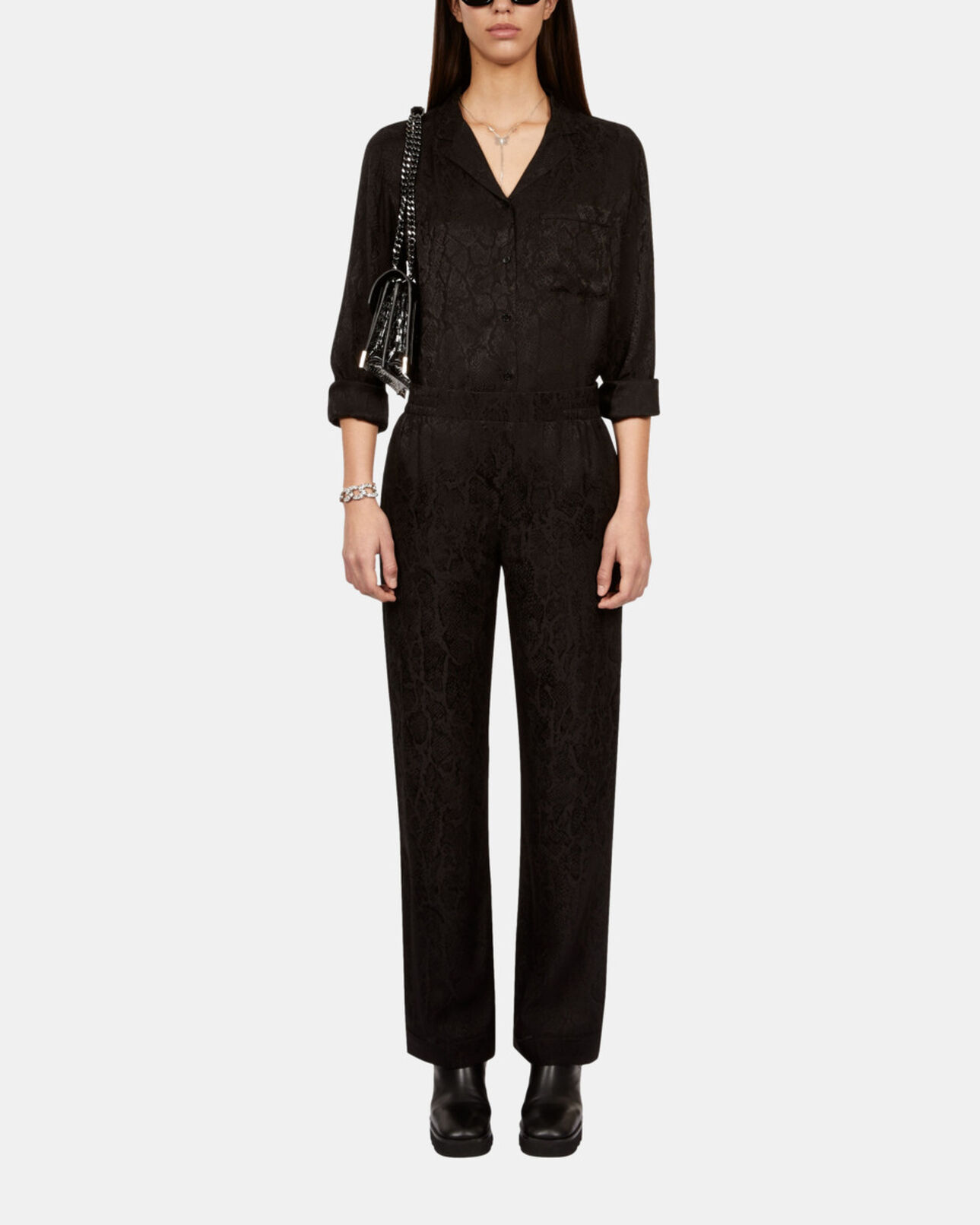 The Kooples WOMEN BLACK black snakeskin jacquard trousers