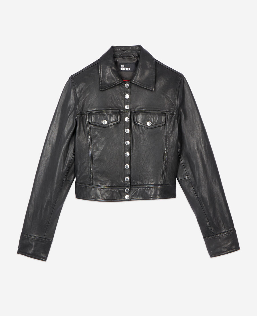 The Kooples WOMEN BLACK short black leather jacket