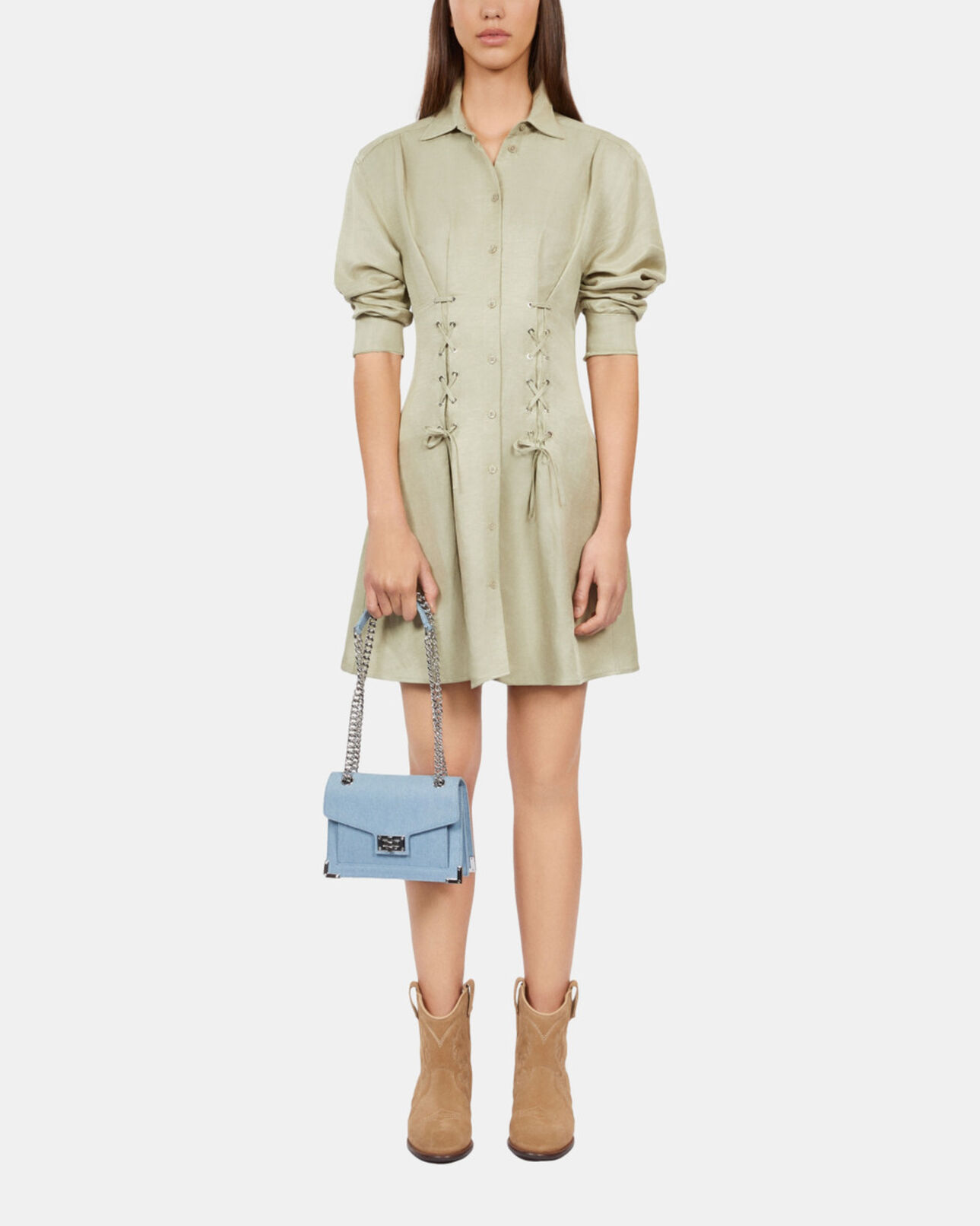 The Kooples FEMME KAKI GREY robe courte avec laçage vert clair