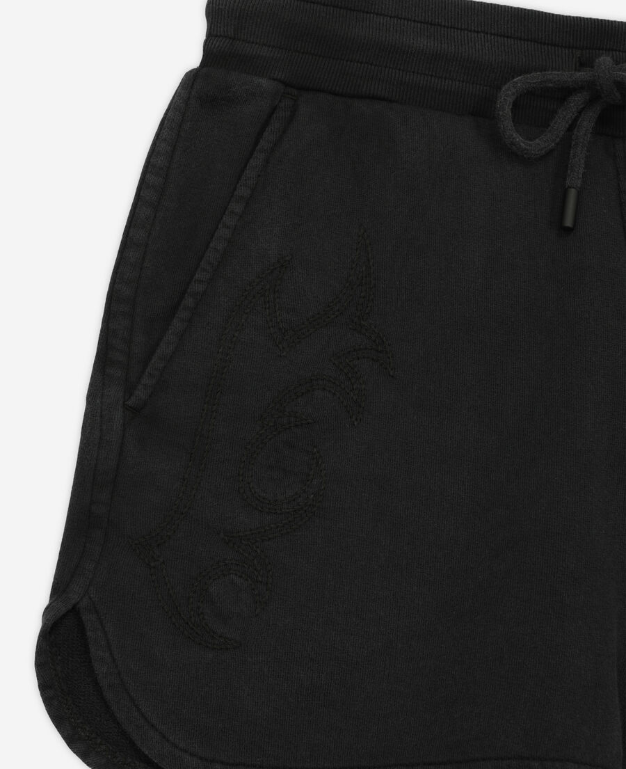 schwarze shorts aus molton mit stickereien
