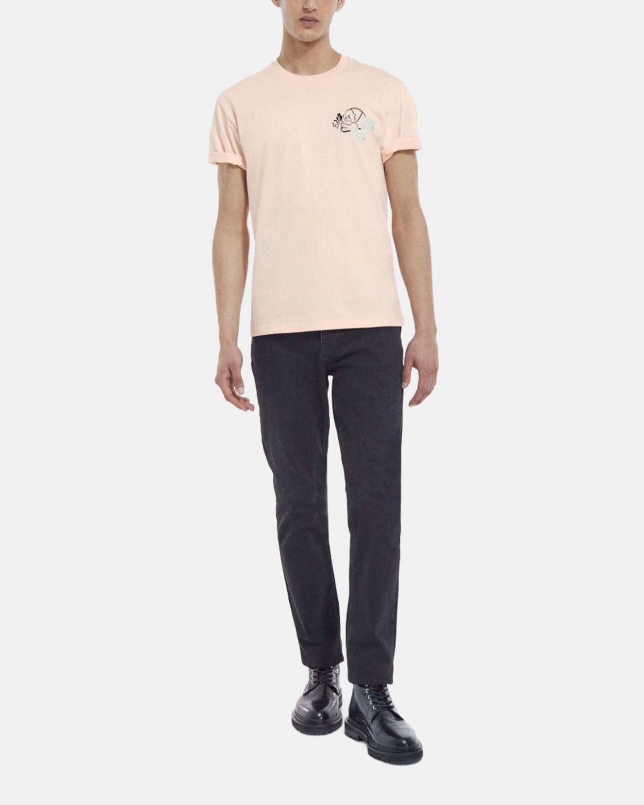 The Kooples MEN PINK pink printed t-shirt with skull and flowers