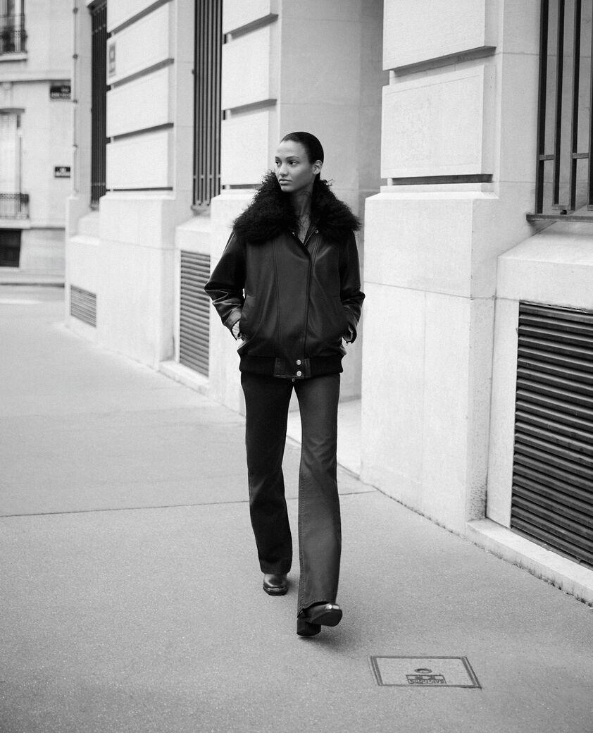 The Kooples FEMME BLACK blouson en cuir avec col fourrure amovible noir