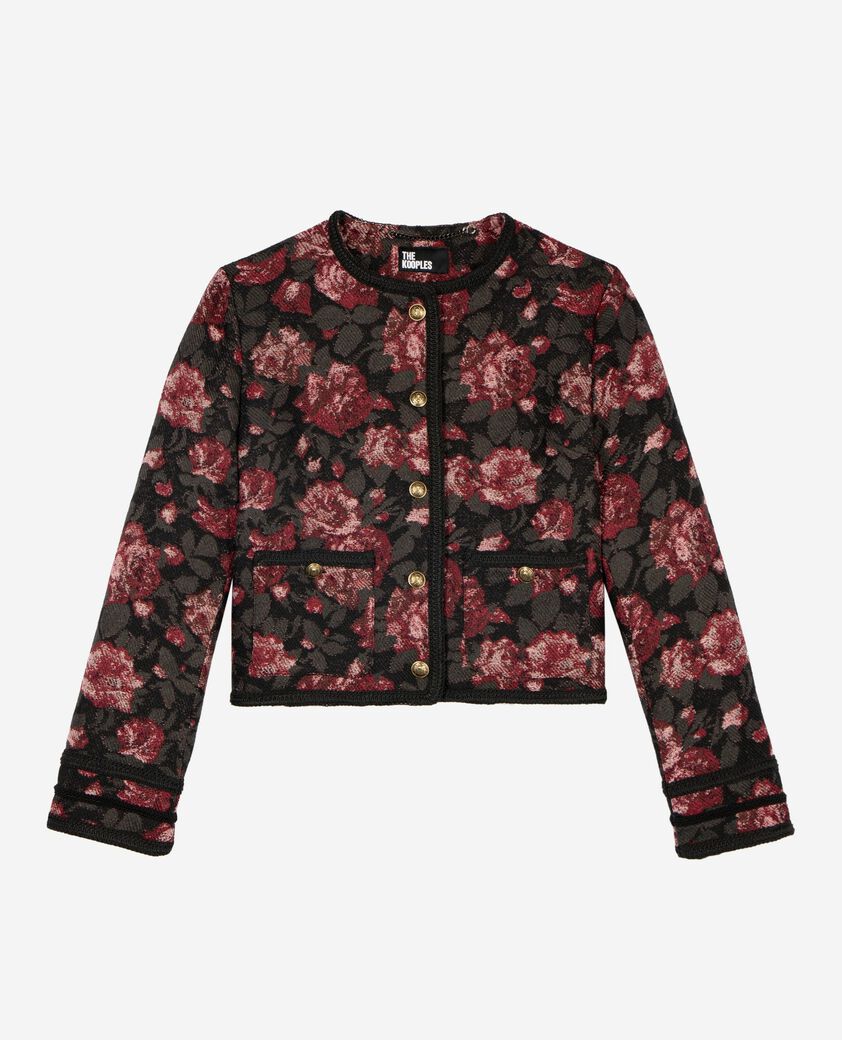 The Kooples FEMME BLACK - RED veste en jacquard roses bordeaux