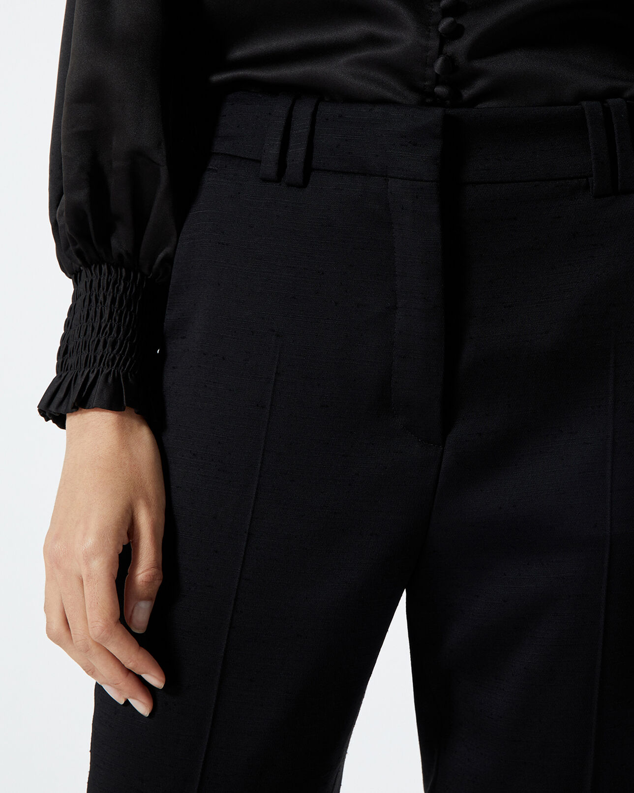 The Kooples WOMEN BLACK formal black pants in textured fabric